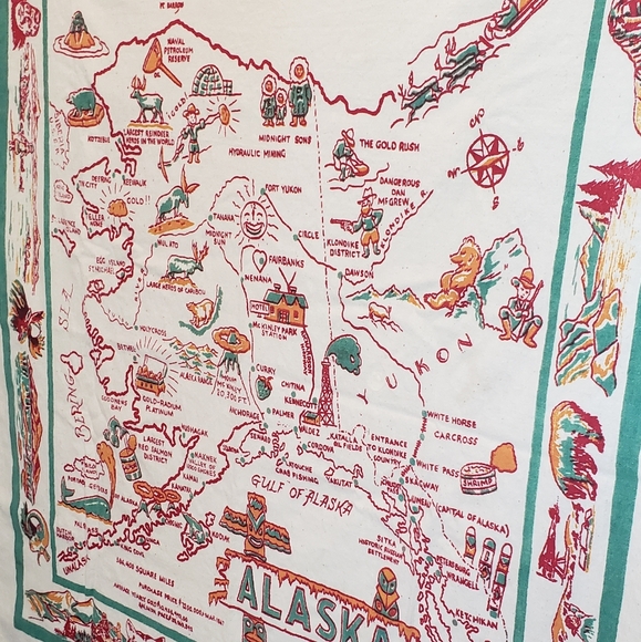 Vintage Alaska Map Souvenir Tablecloth 1940s 1950s - Picture 4 of 4